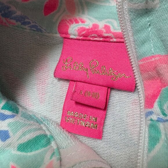 Lilly Pulitzer Girls Green Pink Floral & Horse Print Quarter-Zip Pullover Sweats - Picture 3 of 4